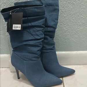 Forever 21 Denim Blue Heeled Boots
